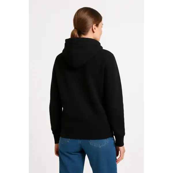 Kadın 3 İplik Pamuklu Kapüşonlu Kanguru Cepli Sweatshirt hoodie - Siyah