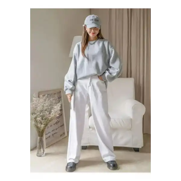 Kadın 3 İplik Pamuklu Oversize Yarım Fermuarlı Yakalı Basic Sweatshirt - Gri