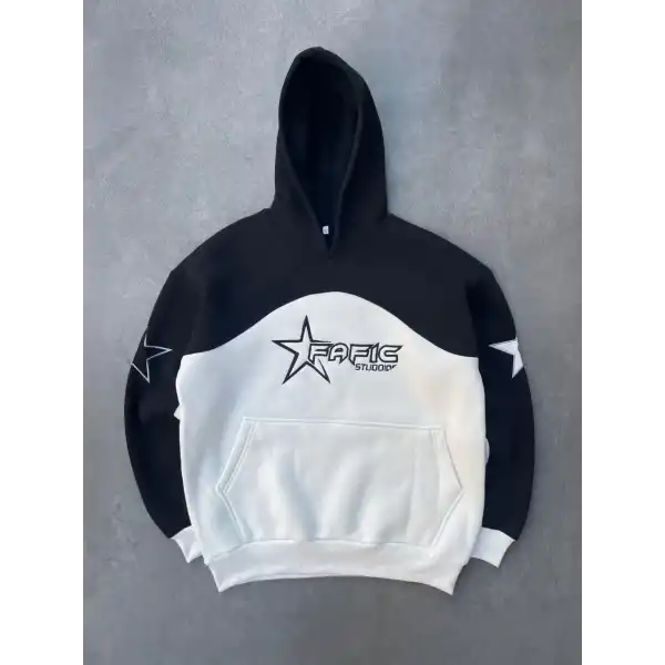 Kadın 3 İplik Pamuklu Parçalı Nakış İşlemelı Kapüşonlu SweatShirt Hoodie - Siyah