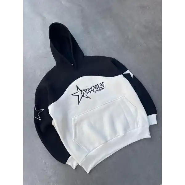 Kadın 3 İplik Pamuklu Parçalı Nakış İşlemelı Kapüşonlu SweatShirt Hoodie - Siyah