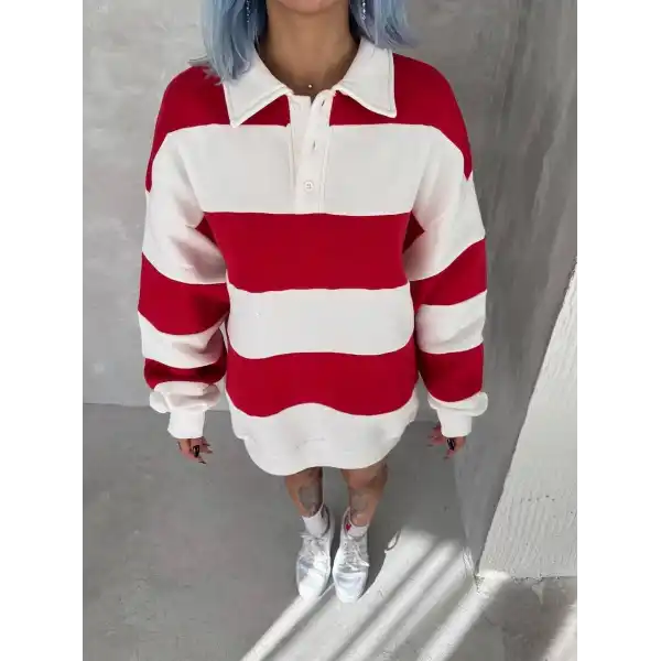 Kadın 3 İplik Pamuklu Parçalı Yakalı SweatShirt - Kırmızı