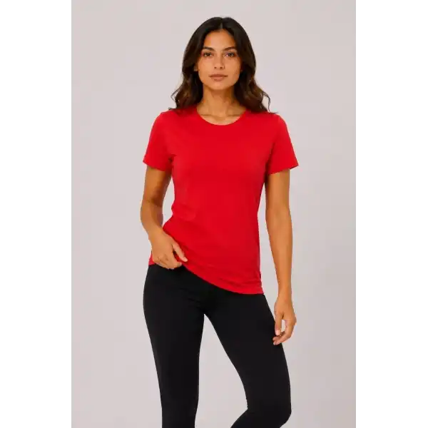 Kadın 3’lü Kısa Kollu Bisiklet Yaka Basic Slim Fit T-Shirt - Kırmızı - Turuncu - Bej