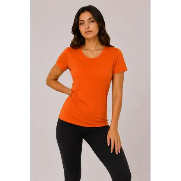 Kadın 3’lü Kısa Kollu Bisiklet Yaka Basic Slim Fit T-Shirt - Turuncu - Bej - Hardal