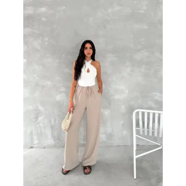 Kadın Ayrobin Oversize Kadın Pantalon - Bej