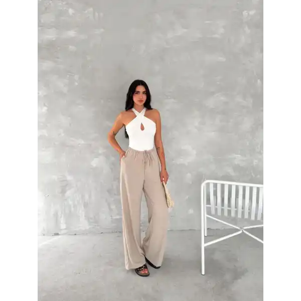 Kadın Ayrobin Oversize Kadın Pantalon - Bej