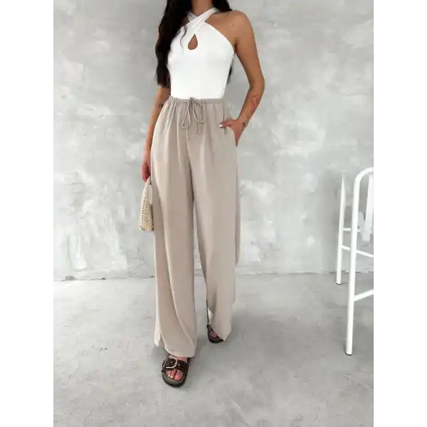 Kadın Ayrobin Oversize Kadın Pantalon - Bej