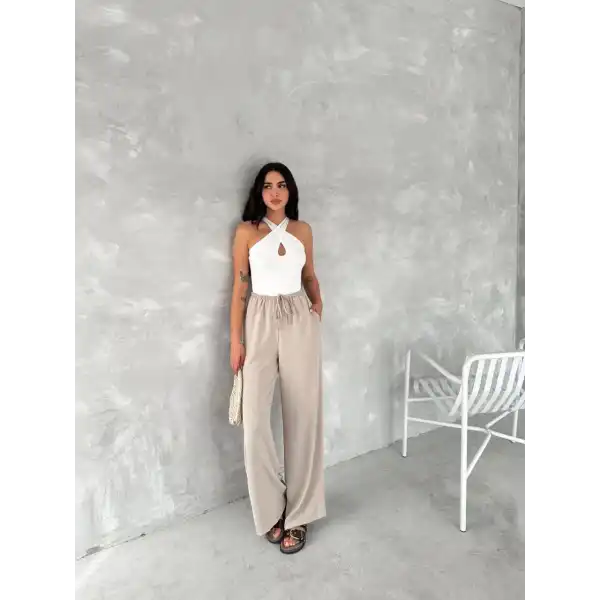 Kadın Ayrobin Oversize Kadın Pantalon - Bej
