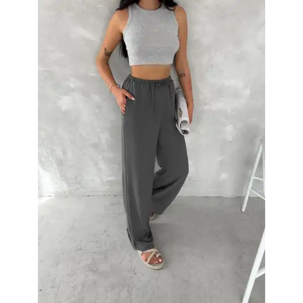 Kadın Ayrobin Oversize Kadın Pantolon - Füme