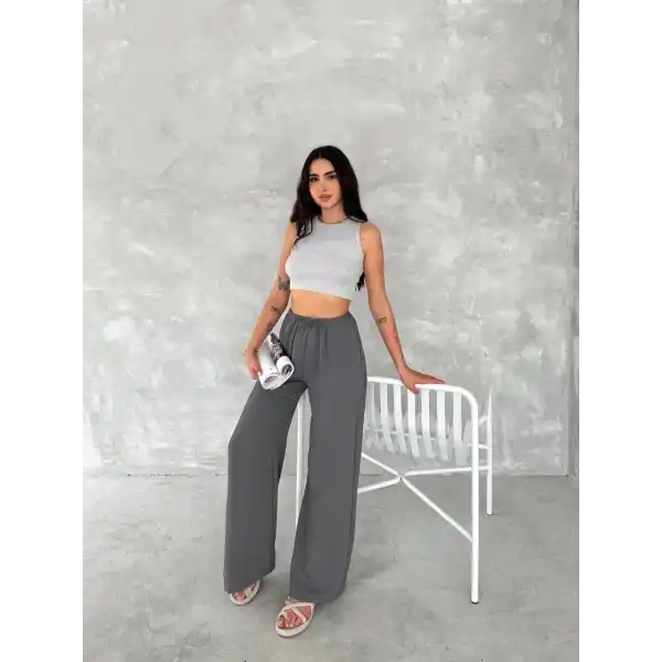 Kadın Ayrobin Oversize Kadın Pantolon - Füme