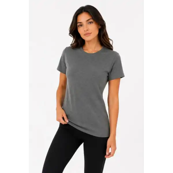 Kadın Basic Tişört Bisiklet Yaka Kısa Kol Günlük Yazlık Slim fit T-Shirt - Antrasit