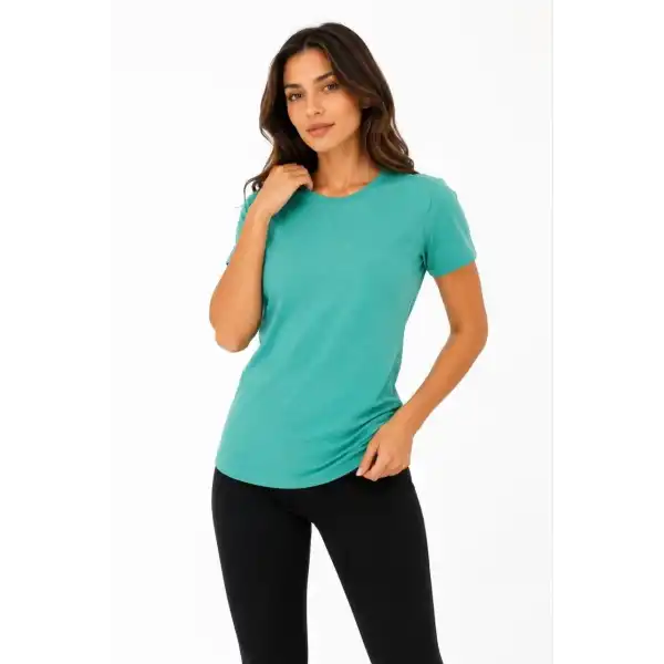 Kadın Basic Tişört Bisiklet Yaka Kısa Kol Günlük Yazlık Slim fit T-Shirt - Su Yeşili