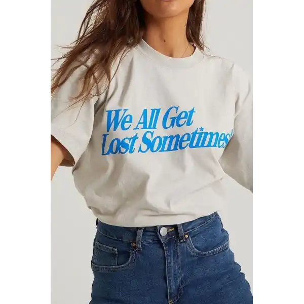 Kadın Baskılı Oversize kısa kol T-Shirt - Beyaz