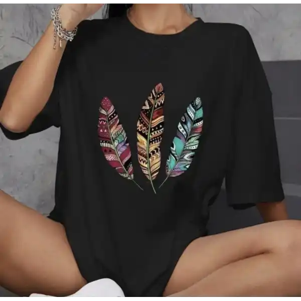 Kadın Baskılı T-Shirt Kısa Kol Bisiklet Yaka Oversize Rahat Kalıp Günlük Tişört   - Siyah