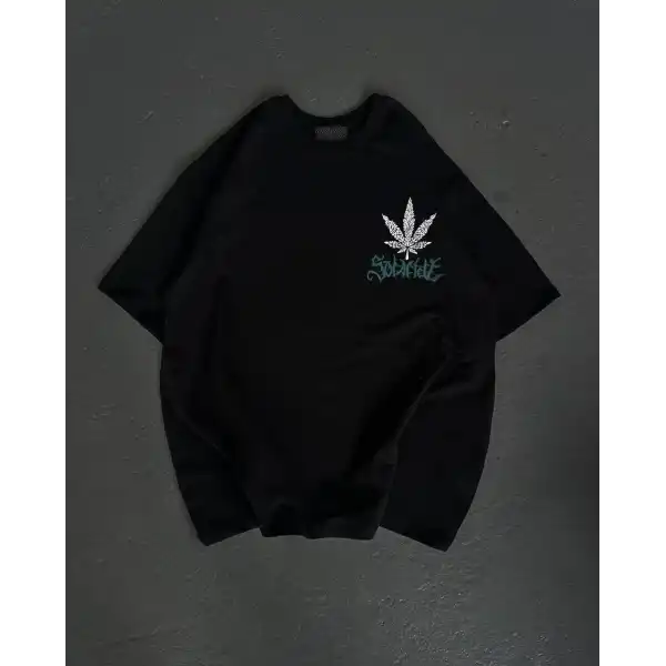 Kadın Baskılı T-Shirt Kısa Kol Bisiklet Yaka Oversize Rahat Kalıp Günlük Tişört   - Siyah