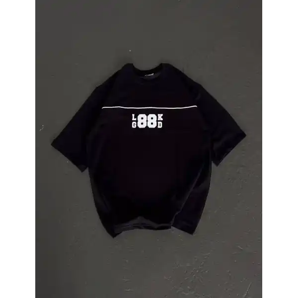 Kadın Baskılı T-Shirt Kısa Kol Bisiklet Yaka Oversize Rahat Kalıp Günlük Tişört   - Siyah