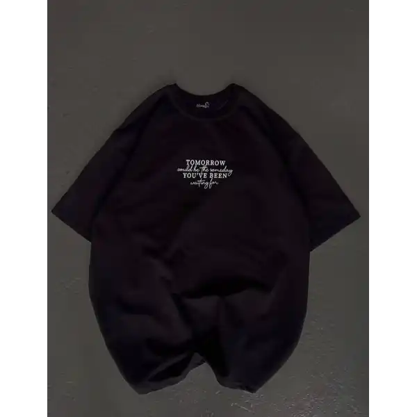 Kadın Baskılı T-Shirt Kısa Kol Bisiklet Yaka Oversize Rahat Kalıp Günlük Tişört   - Siyah
