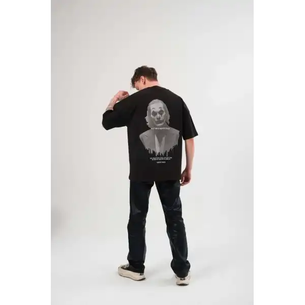 Kadın Baskılı T-Shirt Kısa Kol Bisiklet Yaka Oversize Rahat Kalıp Günlük Tişört   - Siyah