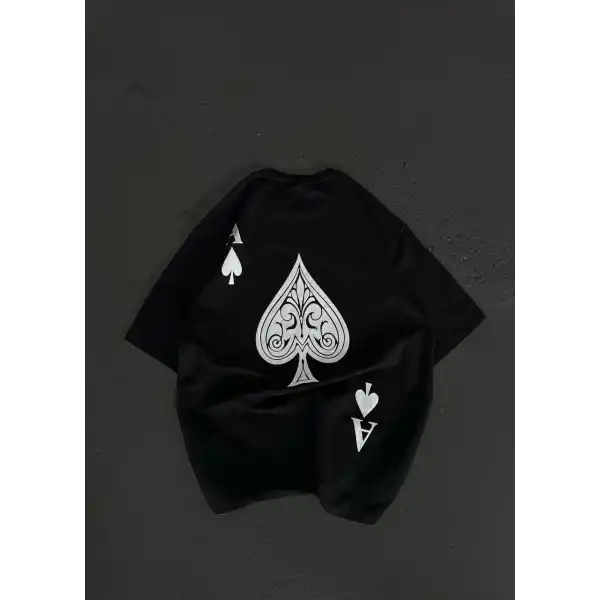 Kadın Baskılı T-Shirt Kısa Kol Bisiklet Yaka Oversize Rahat Kalıp Günlük Tişört - Siyah