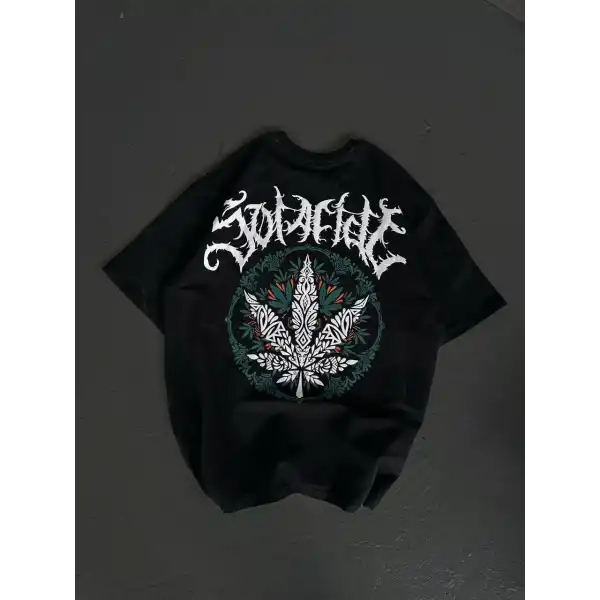 Kadın Baskılı T-Shirt Kısa Kol Bisiklet Yaka Oversize Rahat Kalıp Günlük Tişört   - Siyah