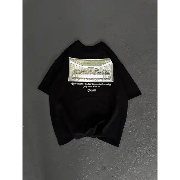 Kadın Baskılı T-Shirt Kısa Kol Bisiklet Yaka Oversize Rahat Kalıp Günlük Tişört - Siyah