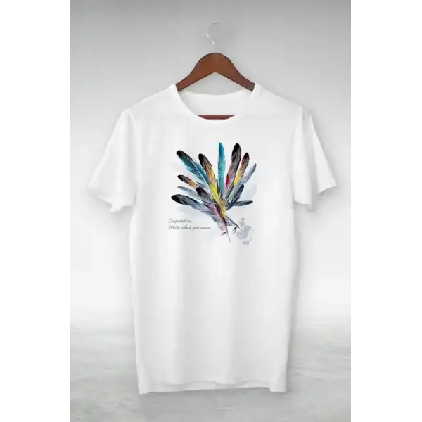 Kadın Baskılı T-Shirt Kısa Kol Bisiklet Yaka Oversize Rahat Kalıp Tişört - Beyaz