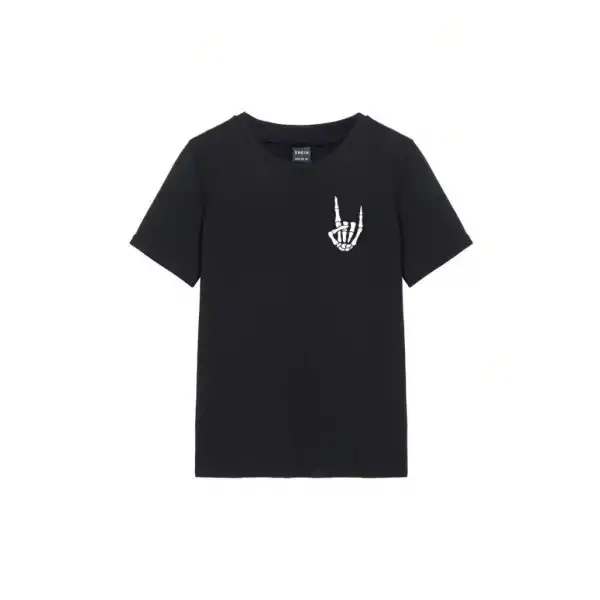 Kadın Baskılı T-Shirt Kısa Kol Bisiklet Yaka Oversize Rahat Kalıp Tişört - Siyah