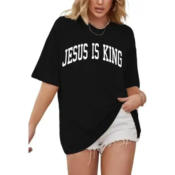 Kadın Baskılı T-Shirt Kısa Kol Bisiklet Yaka Oversize Rahat Kalıp Tişört - Siyah