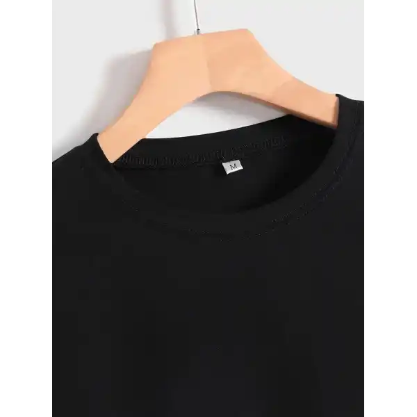 Kadın Baskılı Tişört Kısa Kol Bisiklet Yaka T-shirt - Siyah