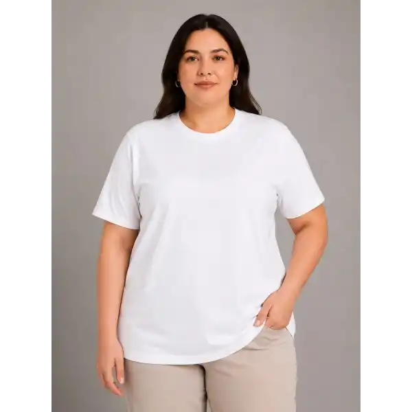 Kadın Battal Big Size Basic Tişört Bisiklet Yaka Rahat Kalıp T-Shirt - Beyaz
