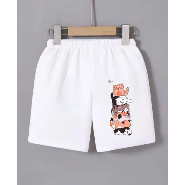 Kadın Beli Lastikli Baskılı Mini Şort - Beyaz