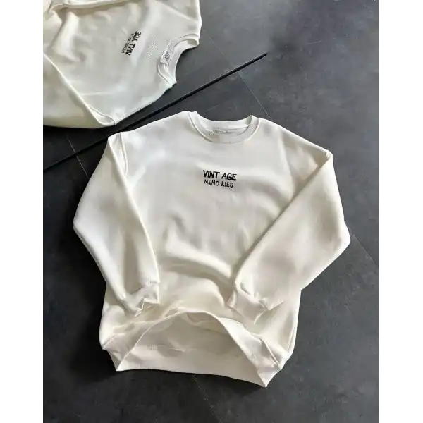 Kadın Bisiklet Yaka 3 İplik Baskılı Oversize SweatShirt - Beyaz