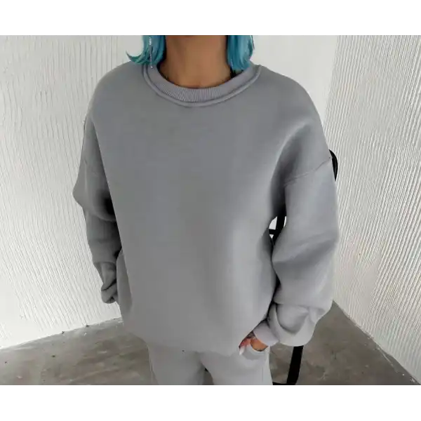 Kadın Bisiklet Yaka 3 İplik Pamuklu Basic SweatShirt - Gri