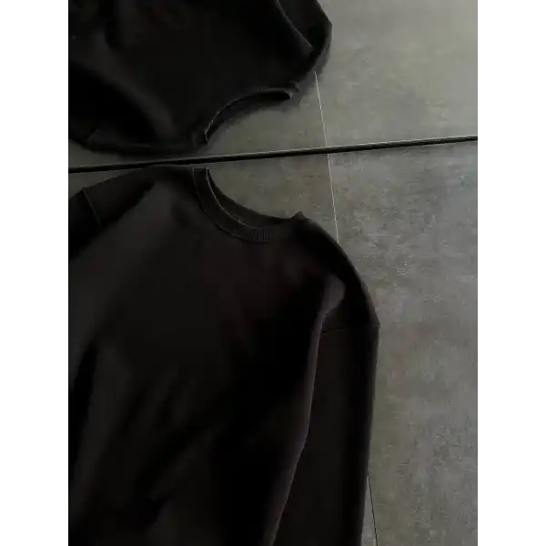 Kadın Bisiklet Yaka 3 İplik Pamuklu Basic SweatShirt - Siyah
