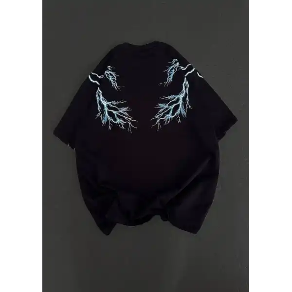 Kadın Bisiklet Yaka Baskılı  Kısa kol Oversize T-Shirt - Siyah