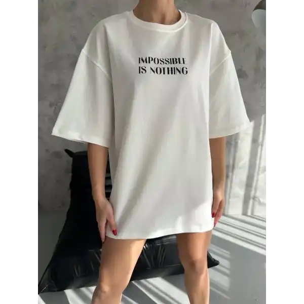 kadın Bisiklet Yaka Baskılı Oversize  Kısa kol T-Shirt - Beyaz