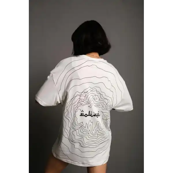 Kadın Bisiklet Yakalı Sırt Baskılı  Kısa kol Oversize T-Shirt - Beyaz