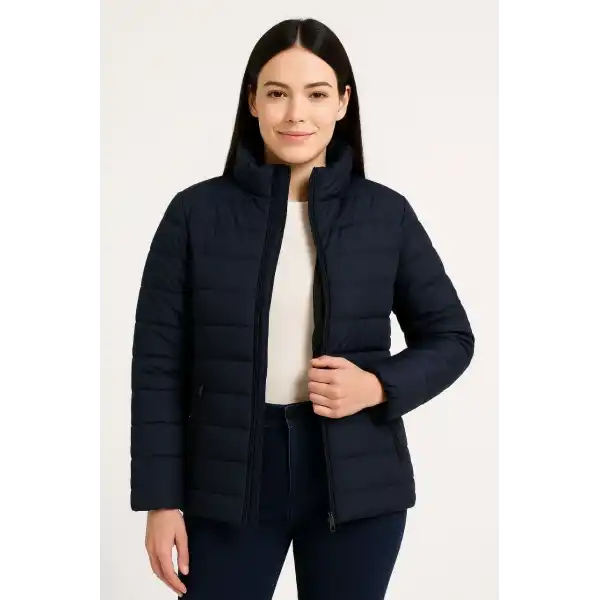 Kadın Bomber Mont Ceket – Su İtici Kumaş, Kapitone Astarlı, Fermuarlı, Kışlık - Lacivert