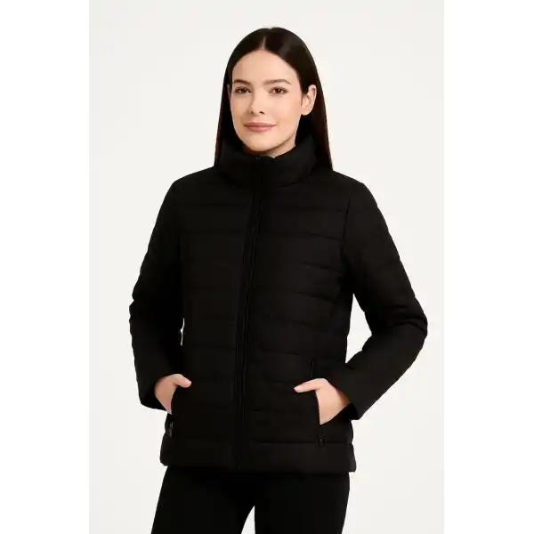 Kadın Bomber Mont Ceket – Su İtici Kumaş, Kapitone Astarlı, Fermuarlı, Kışlık - Siyah