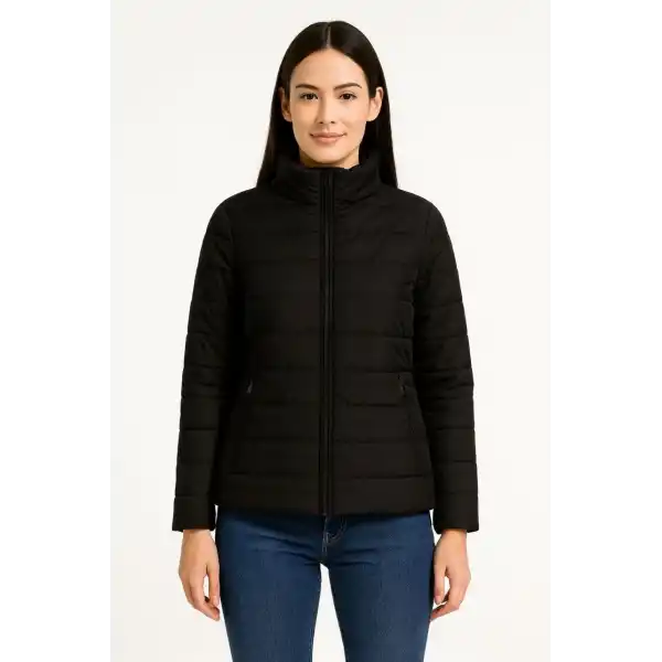 Kadın Bomber Mont Ceket – Su İtici Kumaş, Kapitone Astarlı, Fermuarlı, Kışlık - Siyah