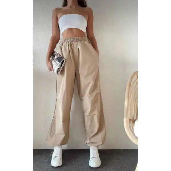 Kadın Cepli Paraşut Pantalon - Bej