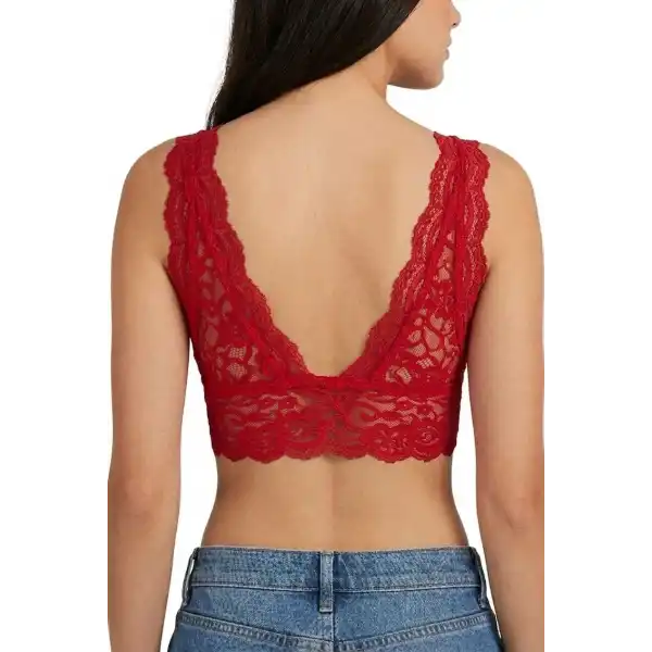 Kadın Dantel Bralet Crop Sütyen V Yaka Askılı Şık Esnek Rahat - Kırmızı