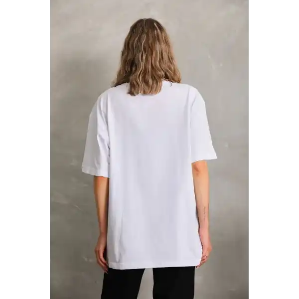 Kadın Düz  Kısa kol Penye T-shirt - Beyaz
