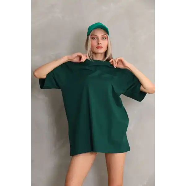 Kadın Düz  Kısa kol Penye T-shirt- Yeşil