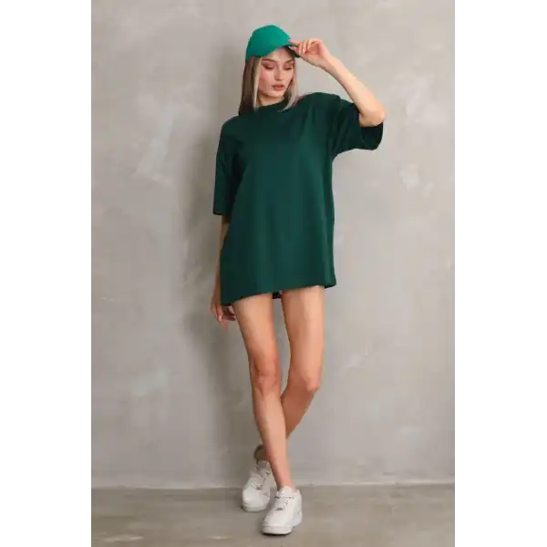 Kadın Düz  Kısa kol Penye T-shirt- Yeşil