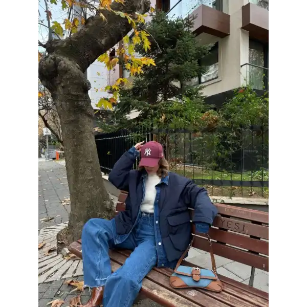 Kadın Jeans Detaylı Cıtcıtlı Ceket Mont - Lacivert