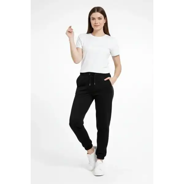 Kadın Jogger Eşofman Altı , Cepli, Paça Lastilkl ,Spor Pantolon - Siyah