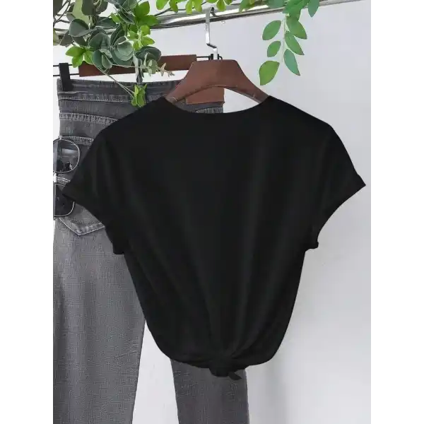 Kadın Kalp Baskılı T-Shirt Kısa Kol Bisiklet Yaka Oversize Tişört - Siyah