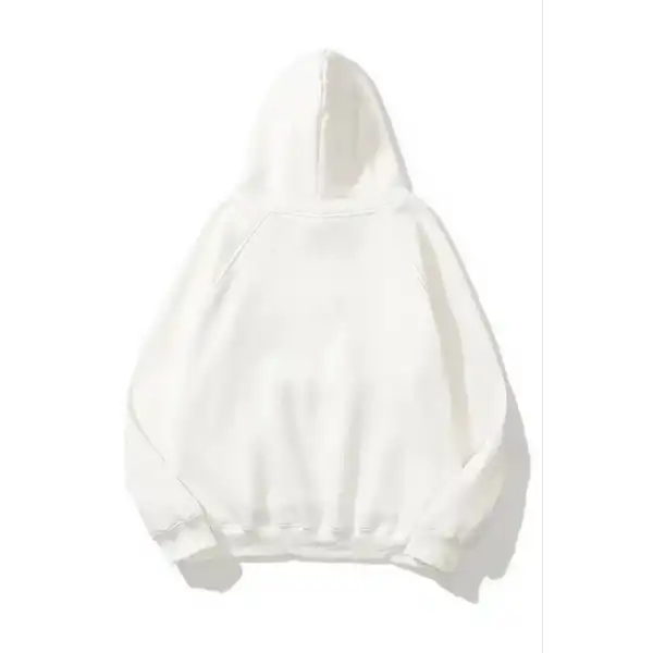 Kadın Kapüşonlu Kanguru Cepli 3 İplik Pamuklu Düz Hoodie Sweatshirt - Beyaz