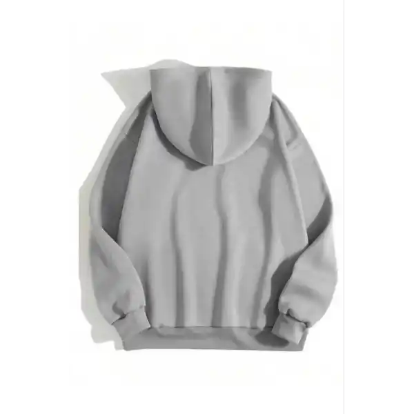 Kadın Kapüşonlu Kanguru Cepli 3 İplik Pamuklu Düz Hoodie Sweatshirt - Gri