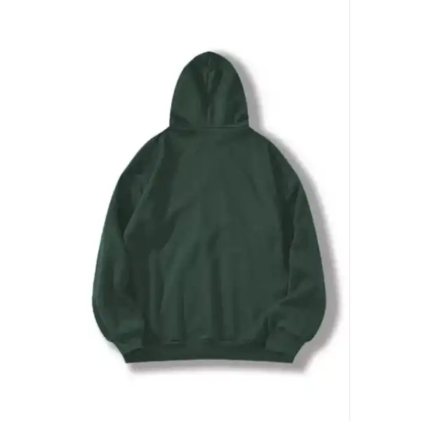 Kadın Kapüşonlu Kanguru Cepli 3 İplik Pamuklu Düz Hoodie Sweatshirt - Haki